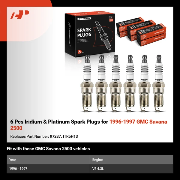 6 Pcs Iridium & Platinum Spark Plugs for 1996-1997 GMC Savana 2500