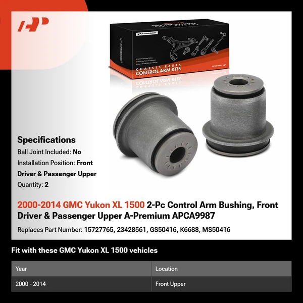 2000-2014 GMC Yukon XL 1500 2-Pc Control Arm Bushing, Front Driver & Passenger Upper A-Premium APCA9987
