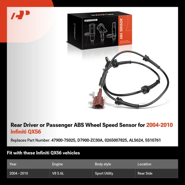 Rear Driver or Passenger ABS Wheel Speed Sensor for 2004-2010 Infiniti QX56