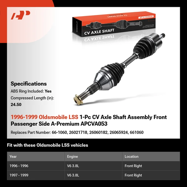 1996-1999 Oldsmobile LSS 1-Pc CV Axle Shaft Assembly Front Passenger Side A-Premium APCVA053