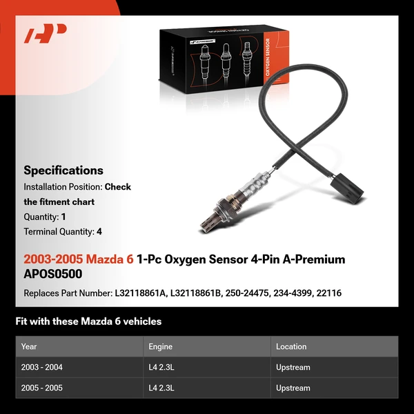 2003-2005 Mazda 6 1-Pc Oxygen Sensor 4-Pin A-Premium APOS0500
