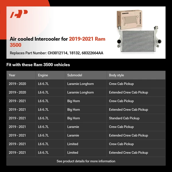Air cooled Intercooler for 2019-2021 Ram 3500