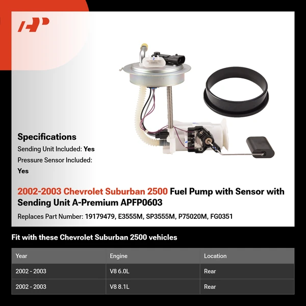2002-2003 Chevrolet Suburban 2500 Fuel Pump with Sensor with Sending Unit A-Premium APFP0603
