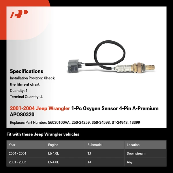 2001-2004 Jeep Wrangler 1-Pc Oxygen Sensor 4-Pin A-Premium APOS0320
