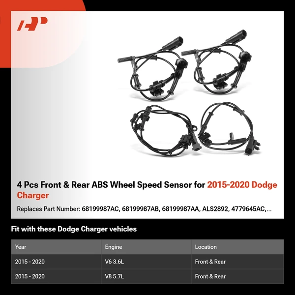 4 Pcs Front & Rear ABS Wheel Speed Sensor for 2015-2020 Dodge Charger