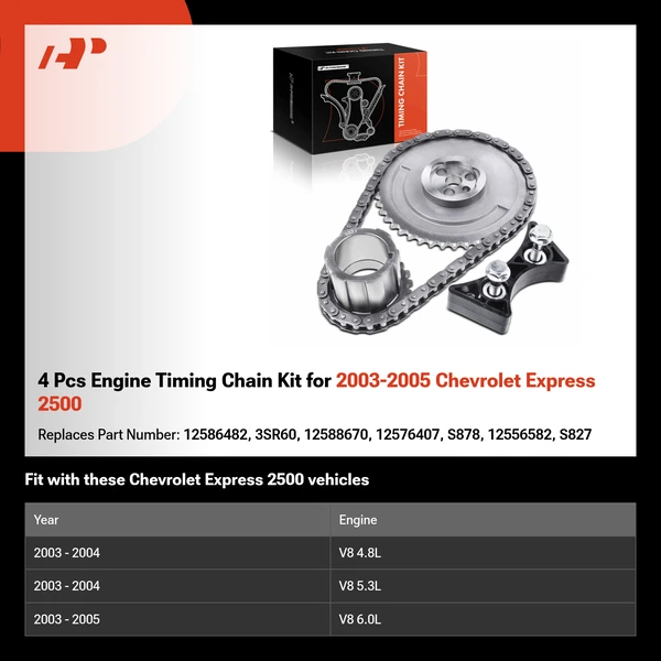 4 Pcs Engine Timing Chain Kit for 2003-2005 Chevrolet Express 2500