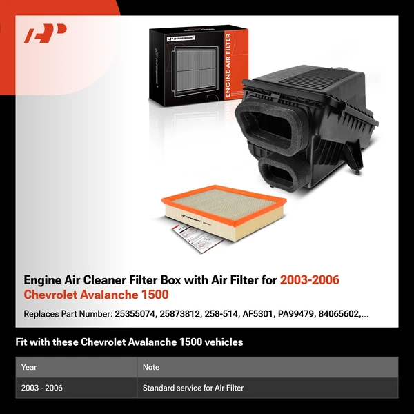 Engine Air Cleaner Filter Box with Air Filter for 2003-2006 Chevrolet Avalanche 1500