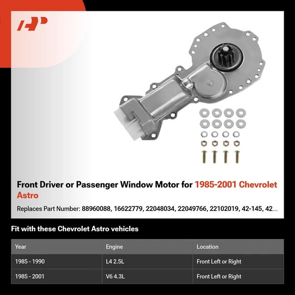 Front Driver or Passenger Window Motor for 1985-2001 Chevrolet Astro