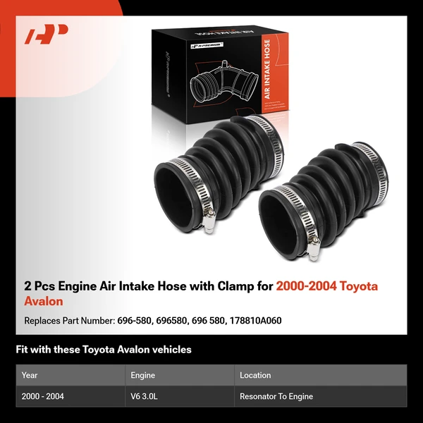 2 Pcs Engine Air Intake Hose with Clamp for 2000-2004 Toyota Avalon