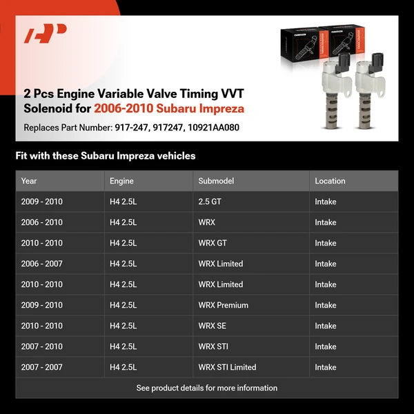 2 Pcs Engine Variable Valve Timing VVT Solenoid for 2006-2010 Subaru Impreza