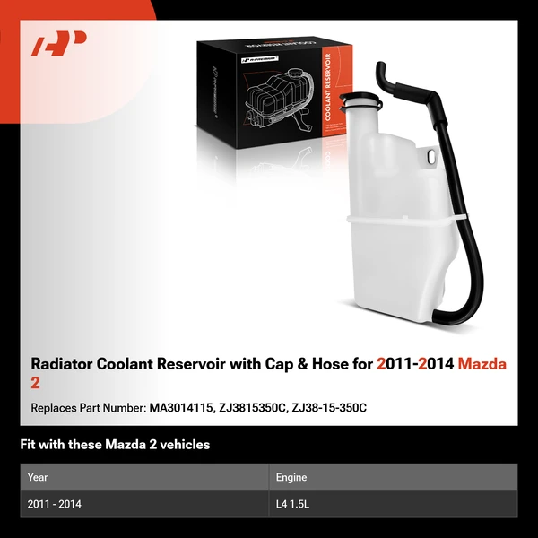 Radiator Coolant Reservoir with Cap & Hose for 2011-2014 Mazda 2