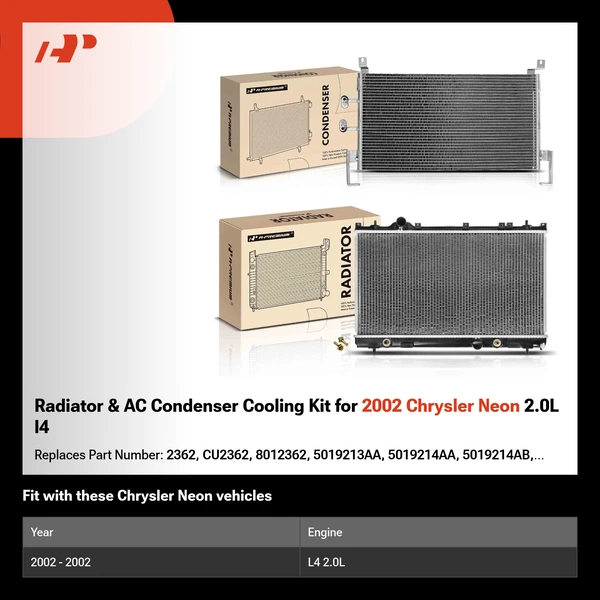 Radiator & AC Condenser Cooling Kit for 2002 Chrysler Neon 2.0L l4