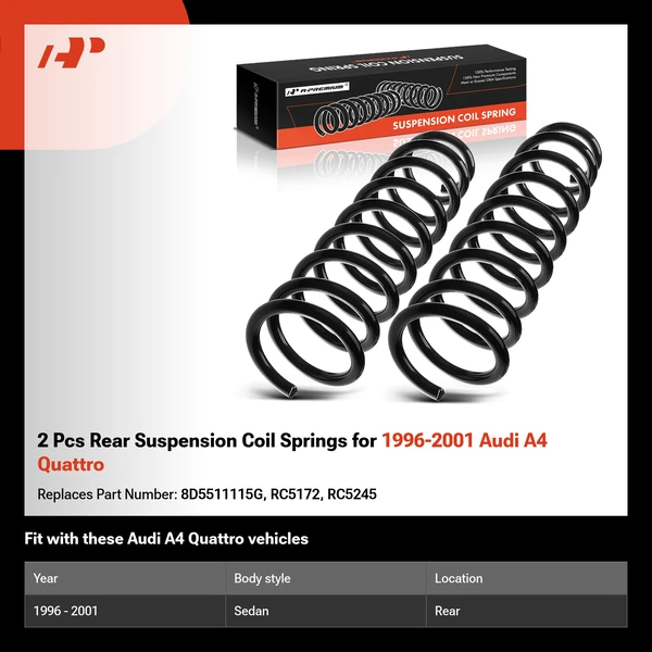 2 Pcs Rear Suspension Coil Springs for 1996-2001 Audi A4 Quattro