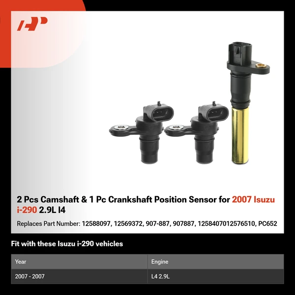 2 Pcs Camshaft & 1 Pc Crankshaft Position Sensor for 2007 Isuzu i-290 2.9L l4