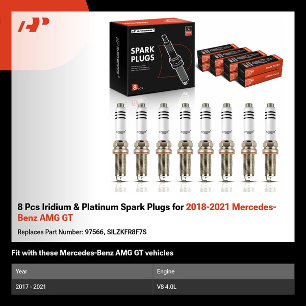 8 Pcs Iridium & Platinum Spark Plugs for 2018-2021 Mercedes-Benz AMG GT