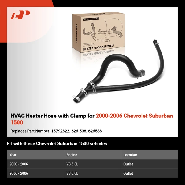 HVAC Heater Hose with Clamp for 2000-2006 Chevrolet Suburban 1500