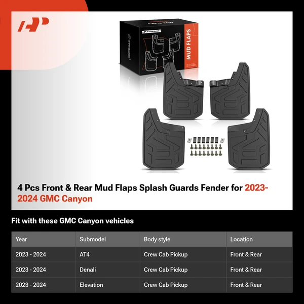 4 Pcs Front & Rear Mud Flaps Splash Guards Fender for 2023-2024 GMC Canyon