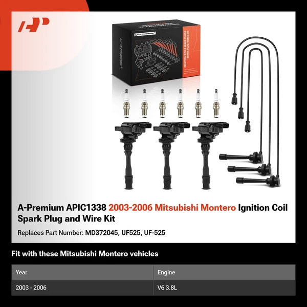 A-Premium APIC1338 2003-2006 Mitsubishi Montero Ignition Coil Spark Plug and Wire Kit