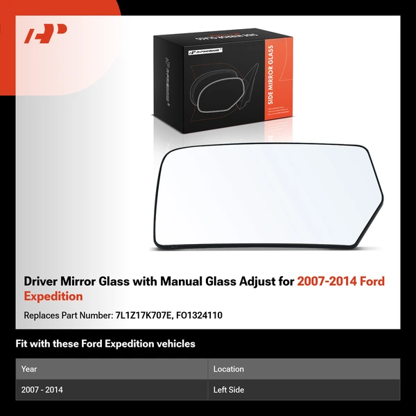 Driver Mirror Glass with Manual Glass Adjust for 2007-2014 Ford Expedition