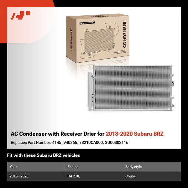 AC Condenser with Receiver Drier for 2013-2020 Subaru BRZ