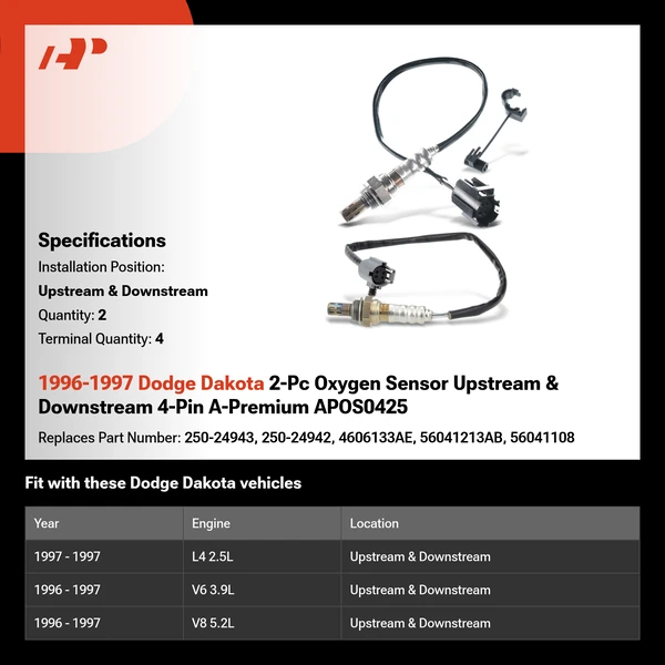 1996-1997 Dodge Dakota 2-Pc Oxygen Sensor Upstream & Downstream 4-Pin A-Premium APOS0425