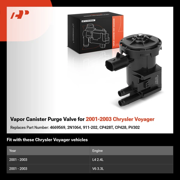 Vapor Canister Purge Valve for 2001-2003 Chrysler Voyager