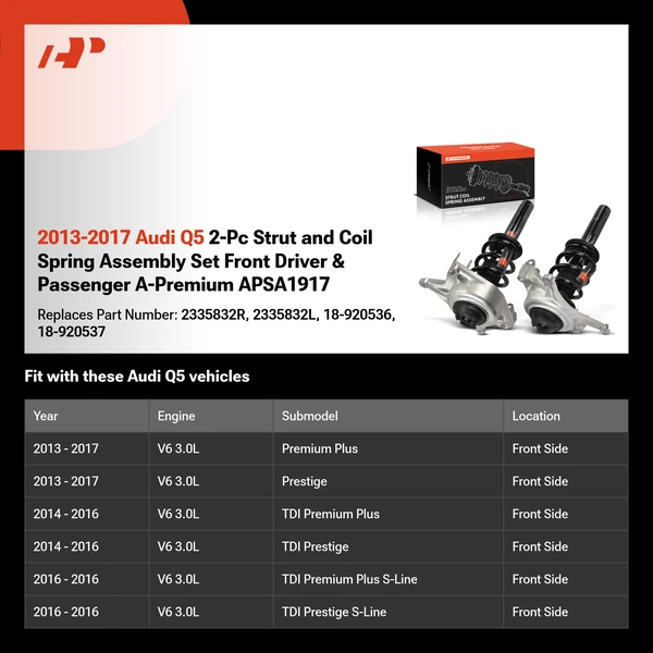2013-2017 Audi Q5 2-Pc Strut and Coil Spring Assembly Set Front Driver & Passenger A-Premium APSA1917