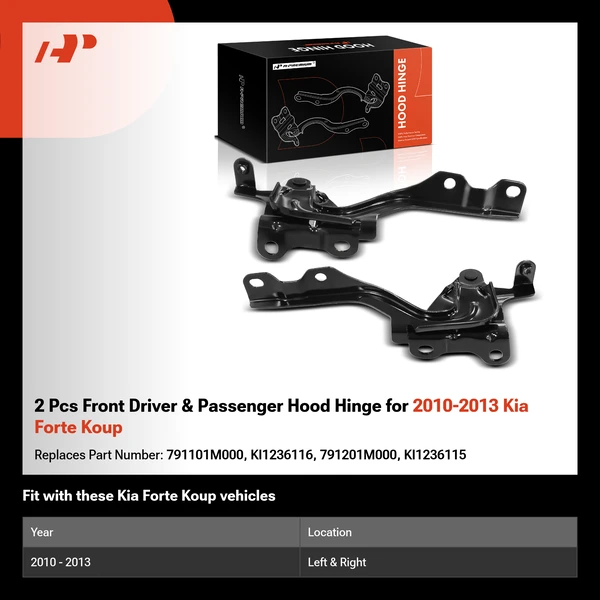 2 Pcs Front Driver & Passenger Hood Hinge for 2010-2013 Kia Forte Koup