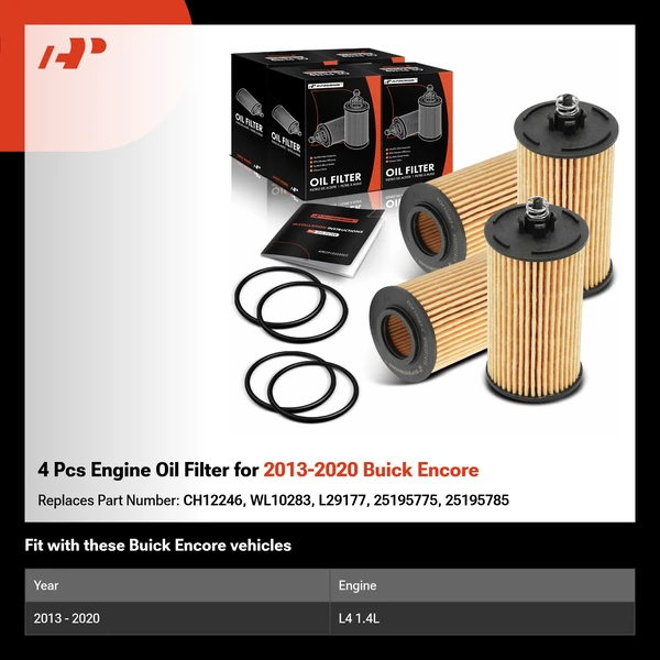 4 Pcs Engine Oil Filter for 2013-2020 Buick Encore