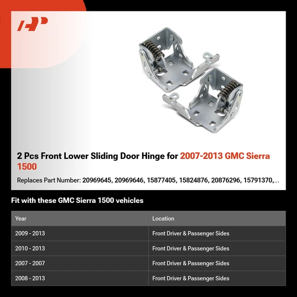 2 Pcs Front Lower Sliding Door Hinge for 2007-2013 GMC Sierra 1500