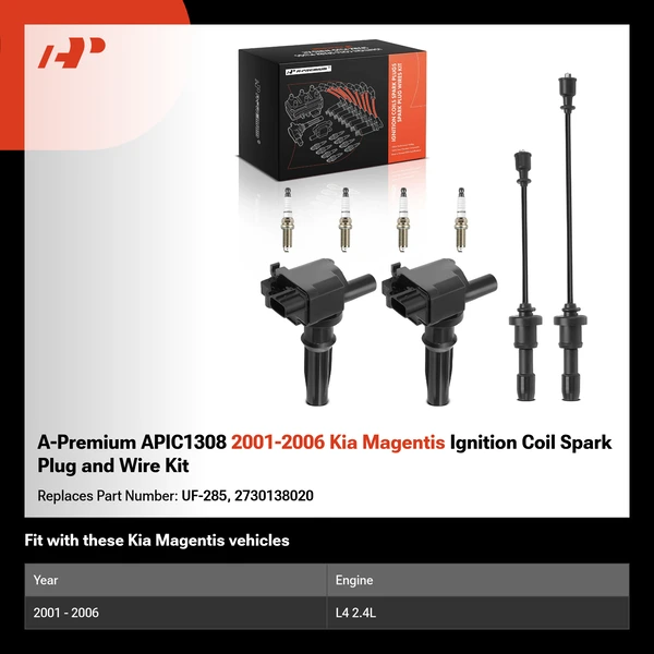 A-Premium APIC1308 2001-2006 Kia Magentis Ignition Coil Spark Plug and Wire Kit