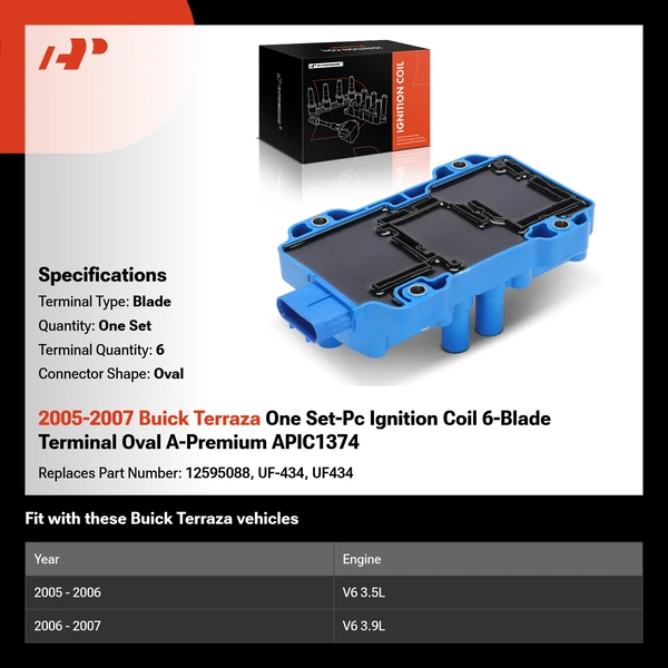 2005-2007 Buick Terraza One Set-Pc Ignition Coil 6-Blade Terminal Oval A-Premium APIC1374