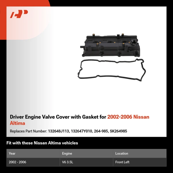 Driver Engine Valve Cover with Gasket for 2002-2006 Nissan Altima