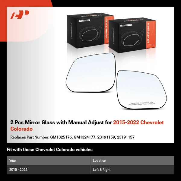 2 Pcs Mirror Glass with Manual Adjust for 2015-2022 Chevrolet Colorado