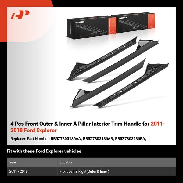 4 Pcs Front Outer & Inner A Pillar Interior Trim Handle for 2011-2018 Ford Explorer