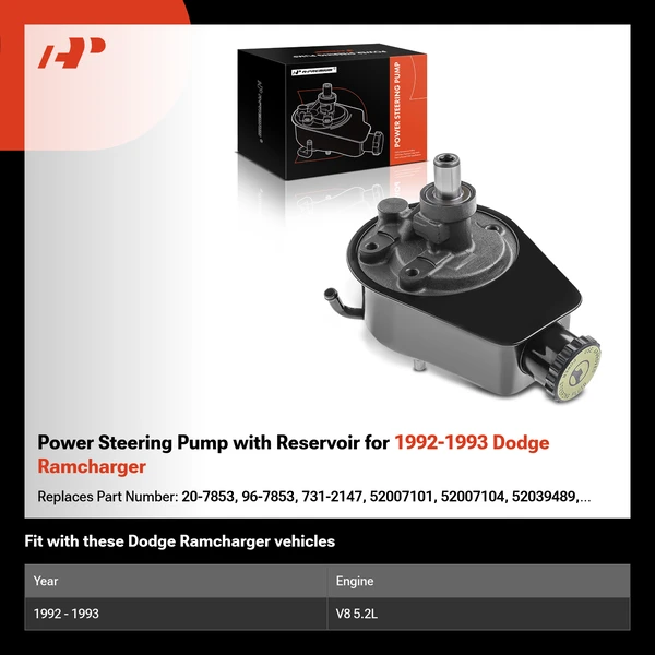 Power Steering Pump with Reservoir for 1992-1993 Dodge Ramcharger