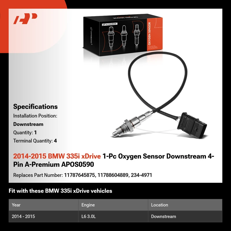 2014-2015 BMW 335i xDrive 1-Pc Oxygen Sensor Downstream 4-Pin A-Premium APOS0590