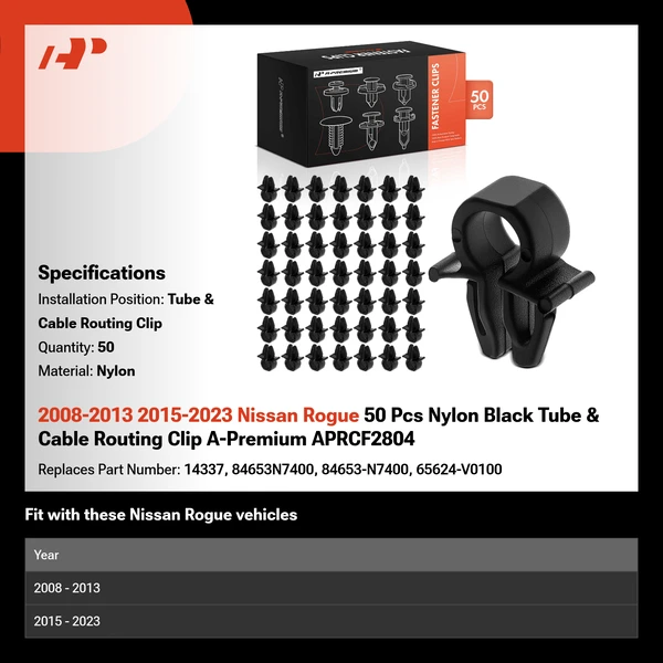 2008-2013 2015-2023 Nissan Rogue 50 Pcs Nylon Black Tube & Cable Routing Clip A-Premium APRCF2804