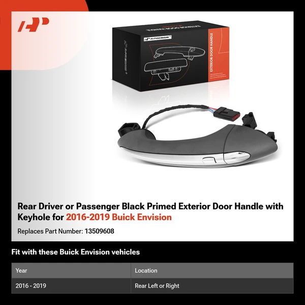 Rear Driver or Passenger Black Primed Exterior Door Handle with Keyhole for 2016-2019 Buick Envision