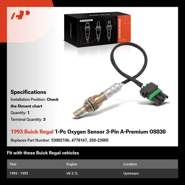 1993 Buick Regal 1-Pc Oxygen Sensor 3-Pin A-Premium OS030