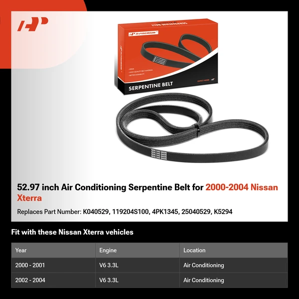 52.97 inch Air Conditioning Serpentine Belt for 2000-2004 Nissan Xterra
