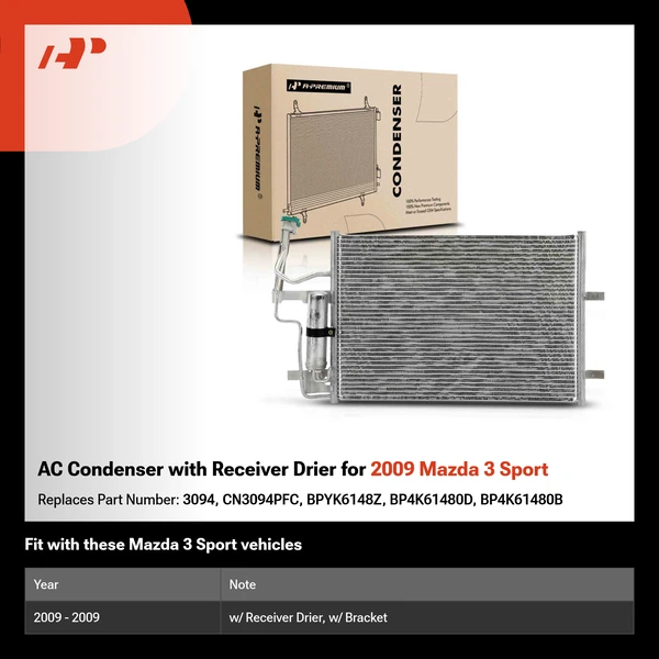 AC Condenser with Receiver Drier for 2009 Mazda 3 Sport