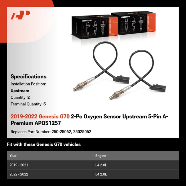 2019-2022 Genesis G70 2-Pc Oxygen Sensor Upstream 5-Pin A-Premium APOS1257