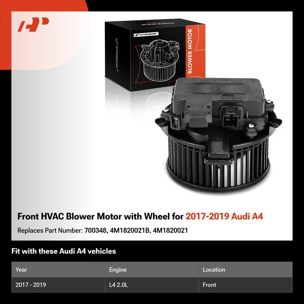 Front HVAC Blower Motor with Wheel for 2017-2019 Audi A4