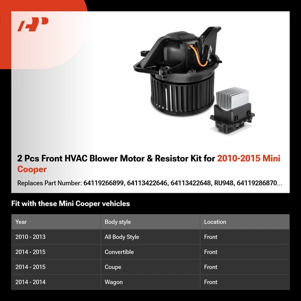 2 Pcs Front HVAC Blower Motor & Resistor Kit for 2010-2015 Mini Cooper