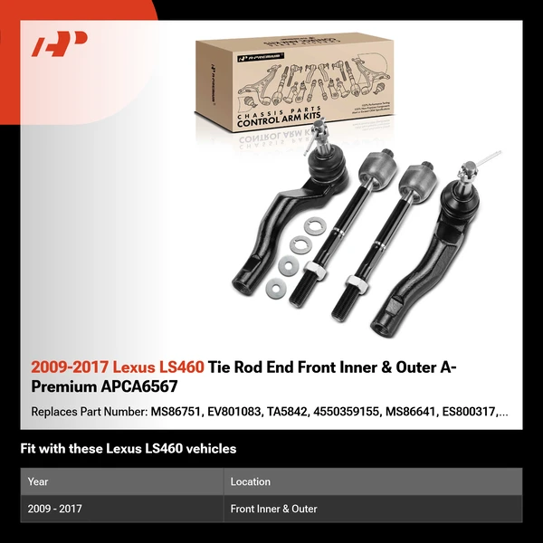 2009-2017 Lexus LS460 Tie Rod End Front Inner & Outer A-Premium APCA6567