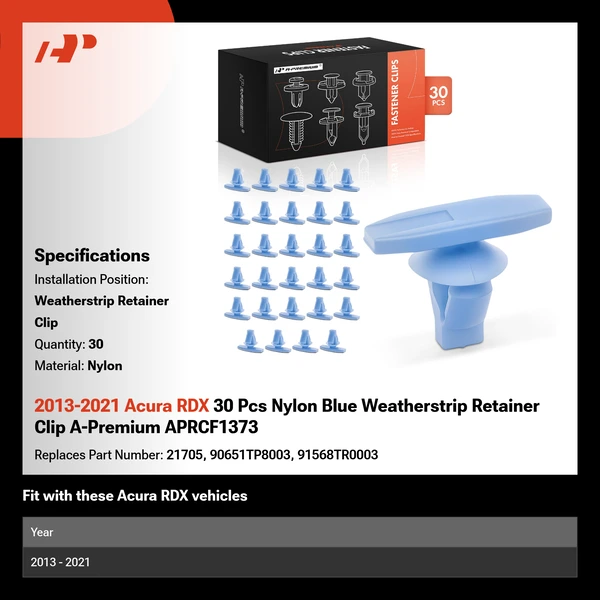 2013-2021 Acura RDX 30 Pcs Nylon Blue Weatherstrip Retainer Clip A-Premium APRCF1373