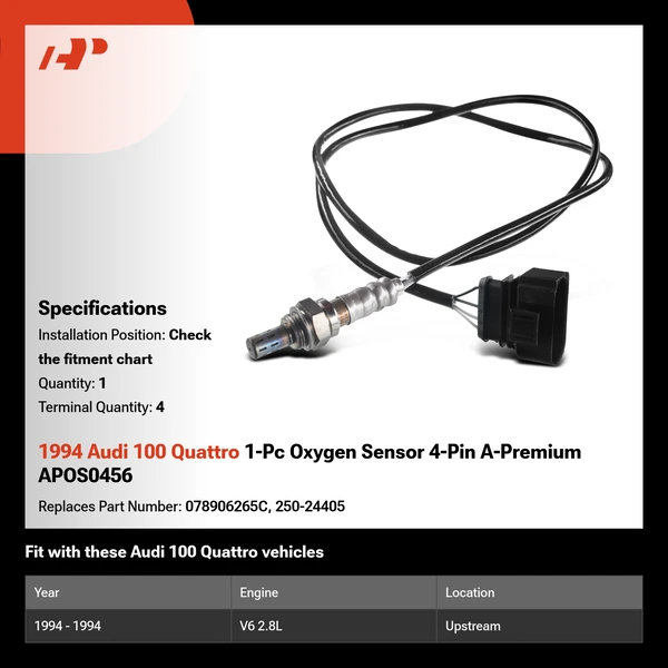 1994 Audi 100 Quattro 1-Pc Oxygen Sensor 4-Pin A-Premium APOS0456