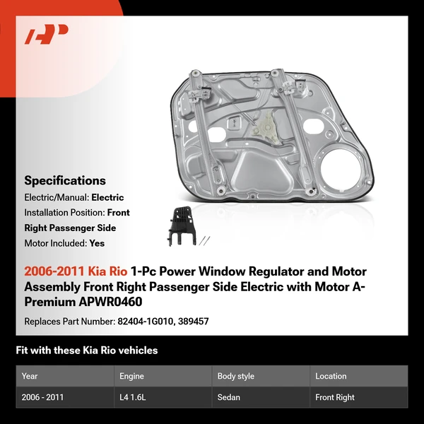2006-2011 Kia Rio 1-Pc Power Window Regulator and Motor Assembly Front Right Passenger Side Electric with Motor A-Premium APWR0460