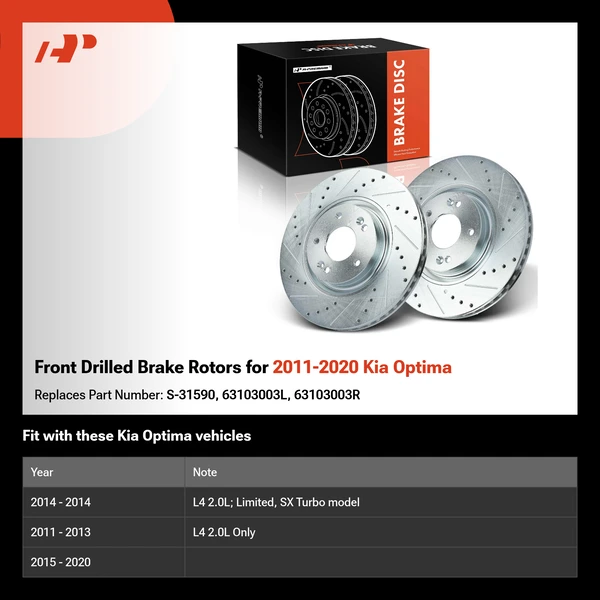 Front Drilled Brake Rotors for 2011-2020 Kia Optima